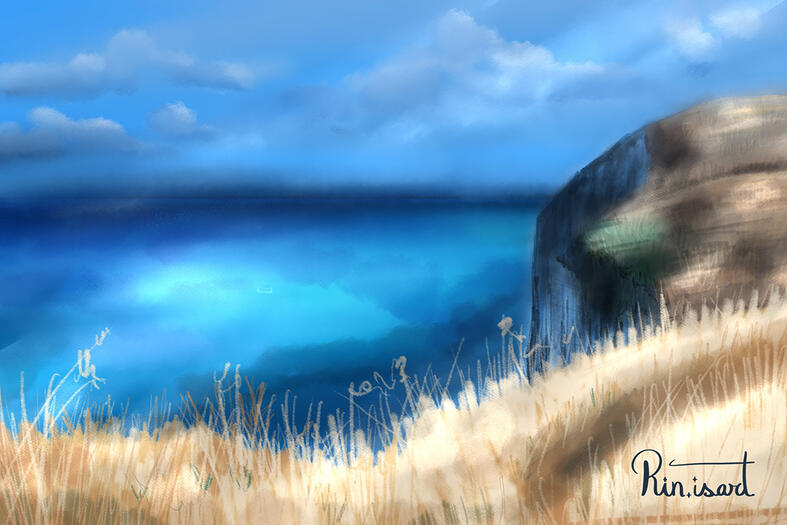 Illustration of a Mesmerizing sea view from a peaceful cliff.